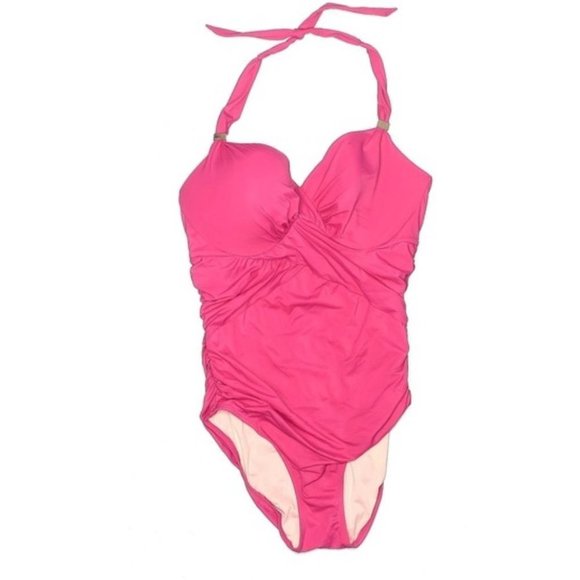 Victorias Secret FOREVER SEXY Ruched One Piece Swimsuit Pink Large Cup size C - Picture 4 of 10